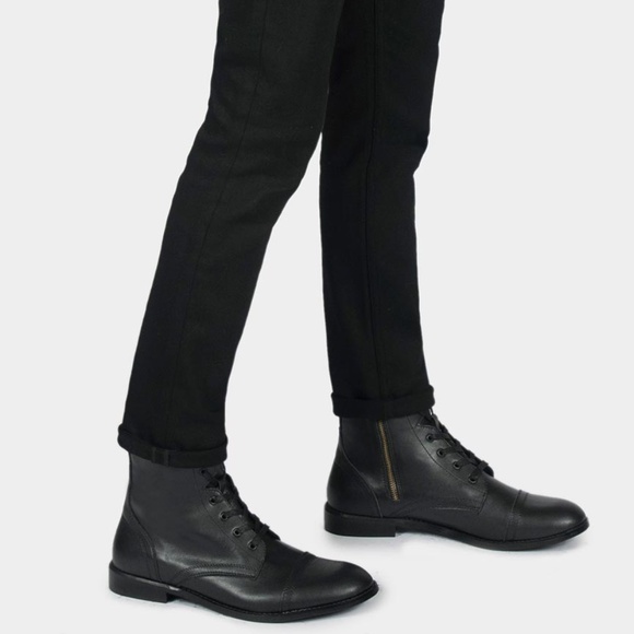 VEGAN DIVISION – BLACK AND BRASS FAUX LEATHER COMBAT BOOTS - Picture 2 of 4